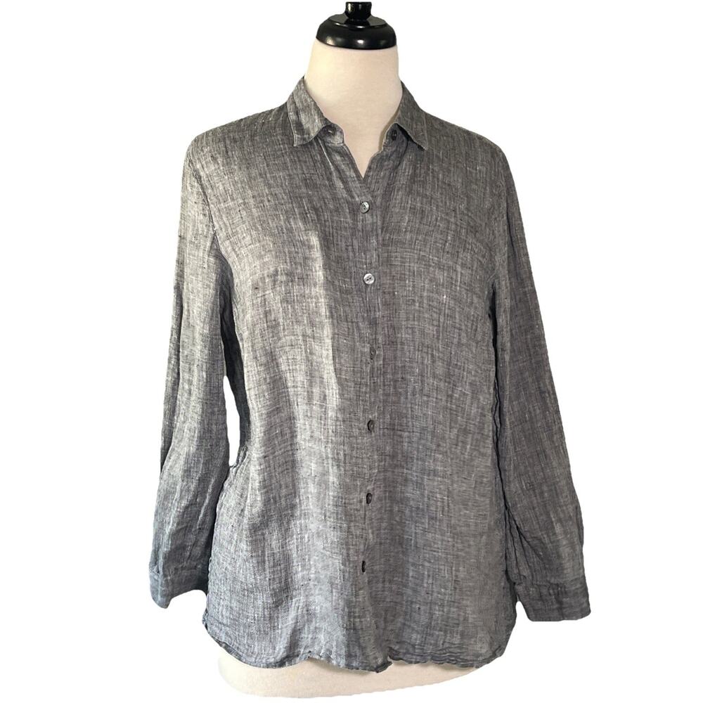 J Jill Love Linen Shirt Women Petite Medium Blue - Picture 1 of 5